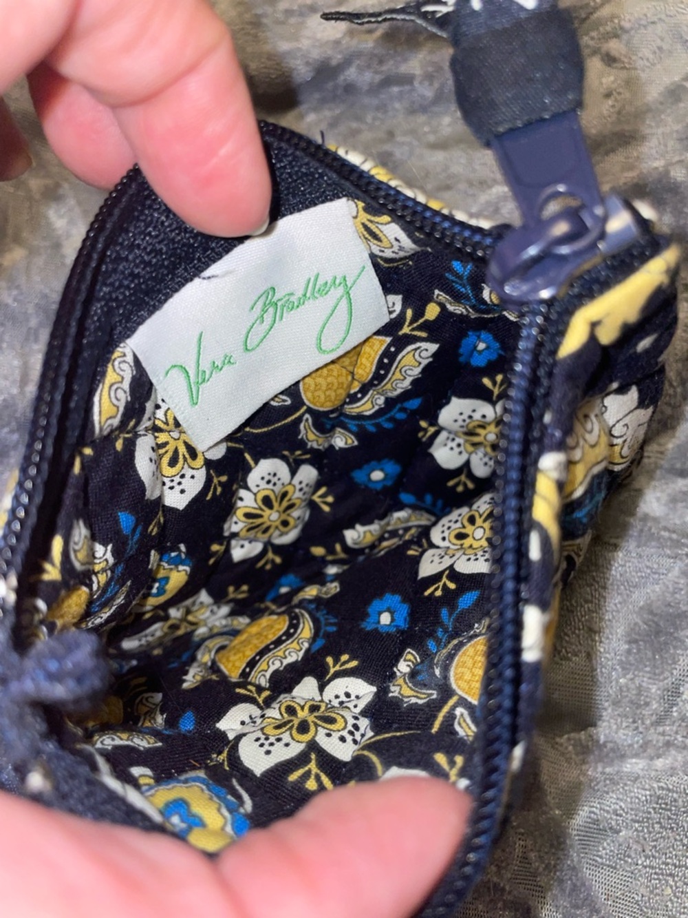 Vera Bradley Navy, Turquoise & Yellow Quilted Zip Pouch and Wallet Set - Picture 3 of 3